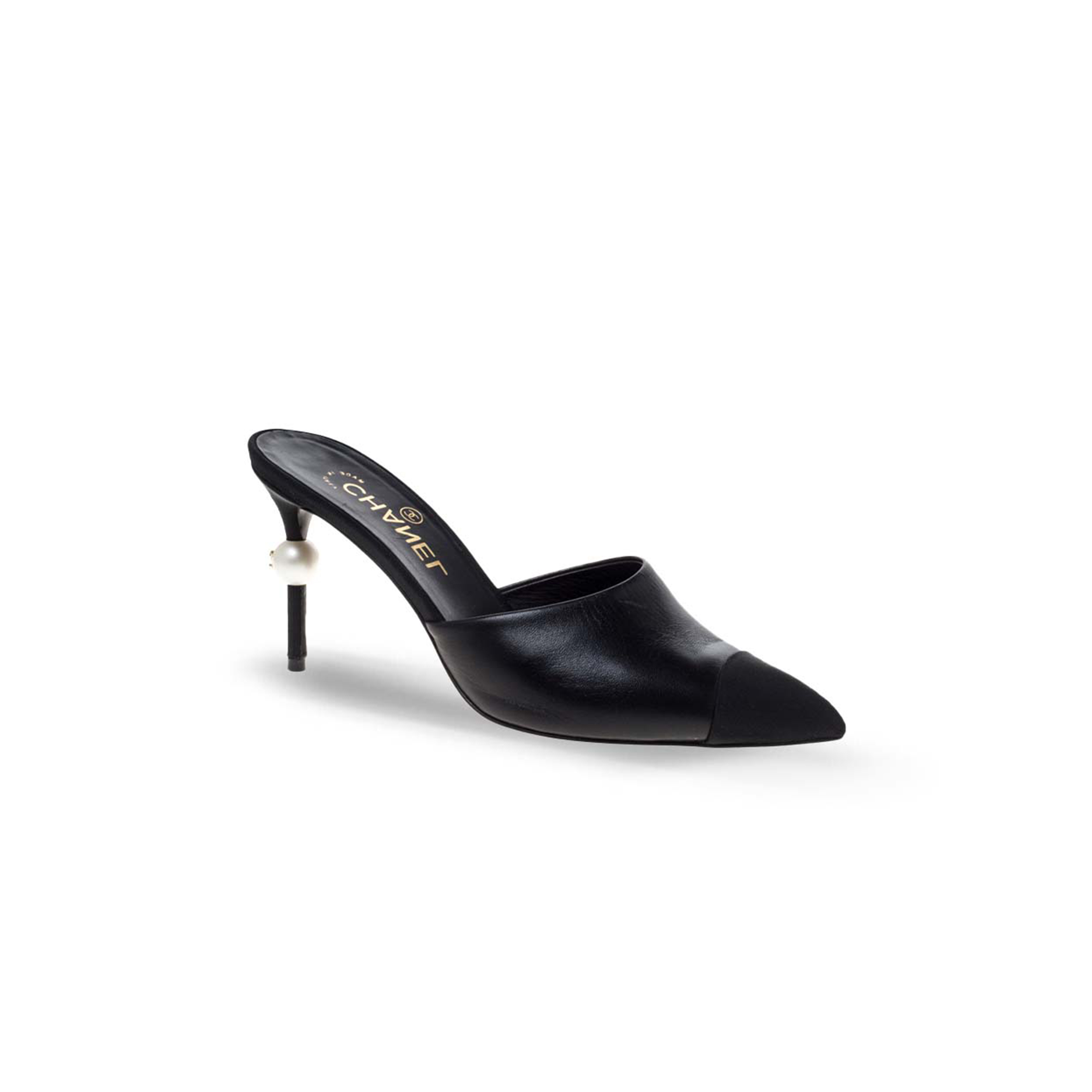 CHANEL WOMEN'S POINTED TOE SINGLE PEARL HEELED MULES